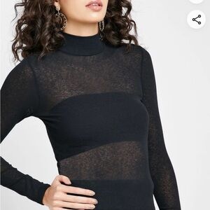 Topshop Black Sheer Mock neck long sleeve S 2